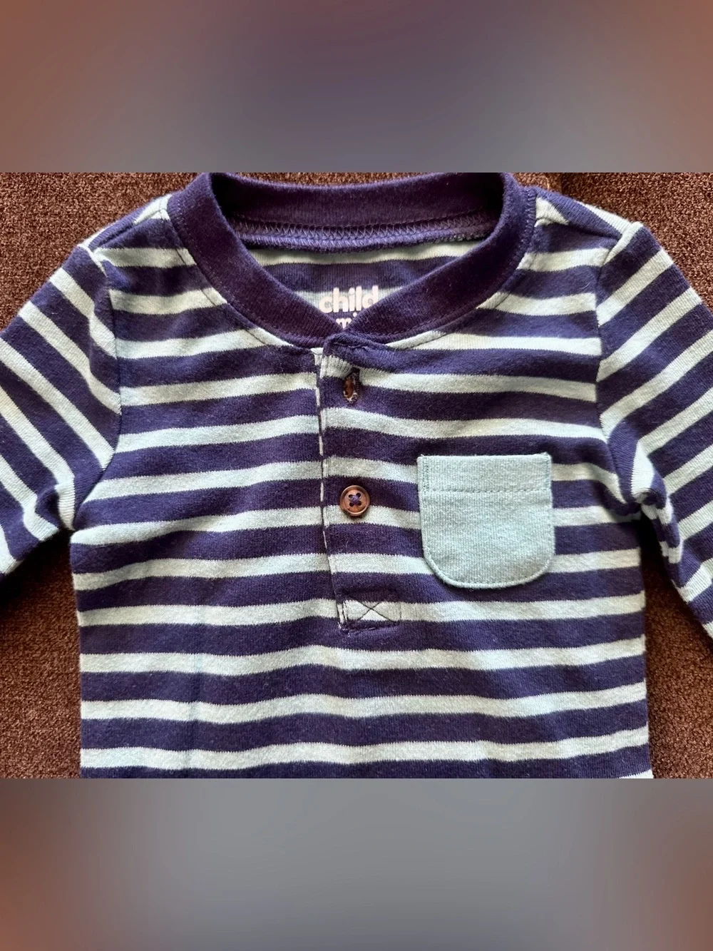 Striped Hooded and Henley Baby One-Piece Set - Navy & Gray